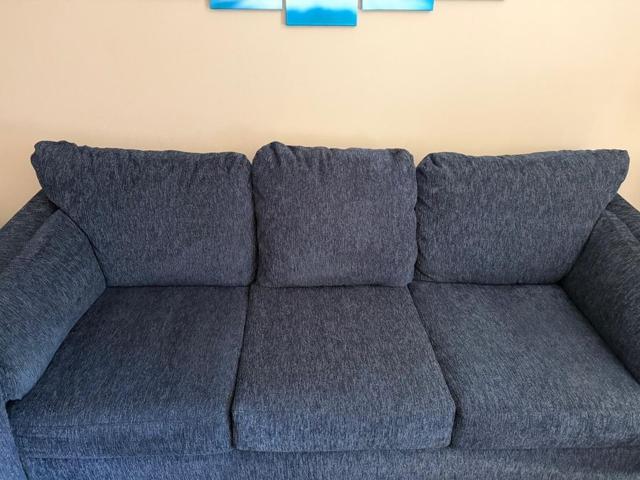 Navy fabric sofa after cleaning