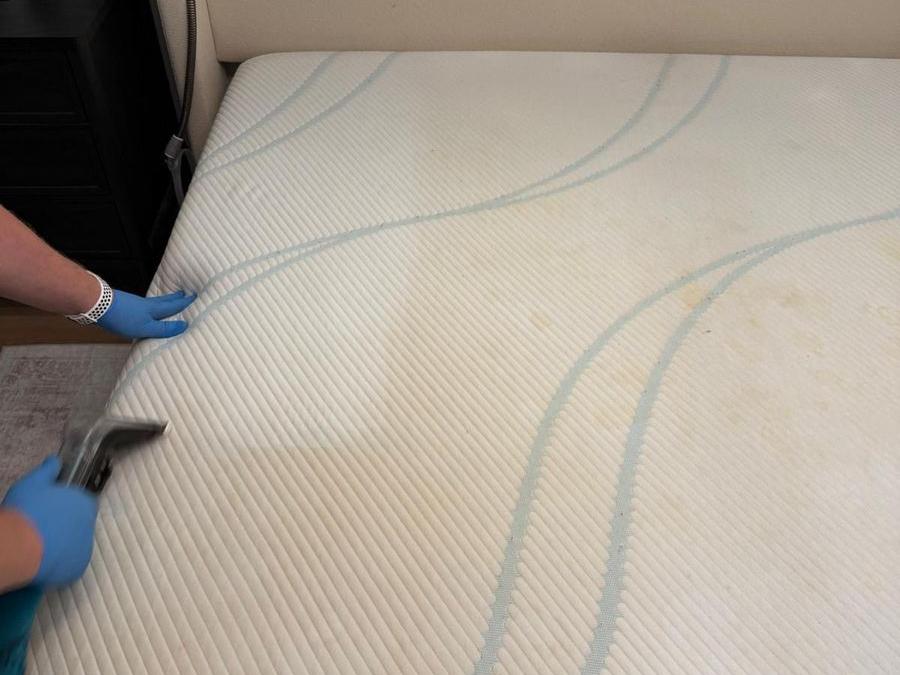 Warm Home Cleaning technician cleaning a mattress with a professional extraction tool